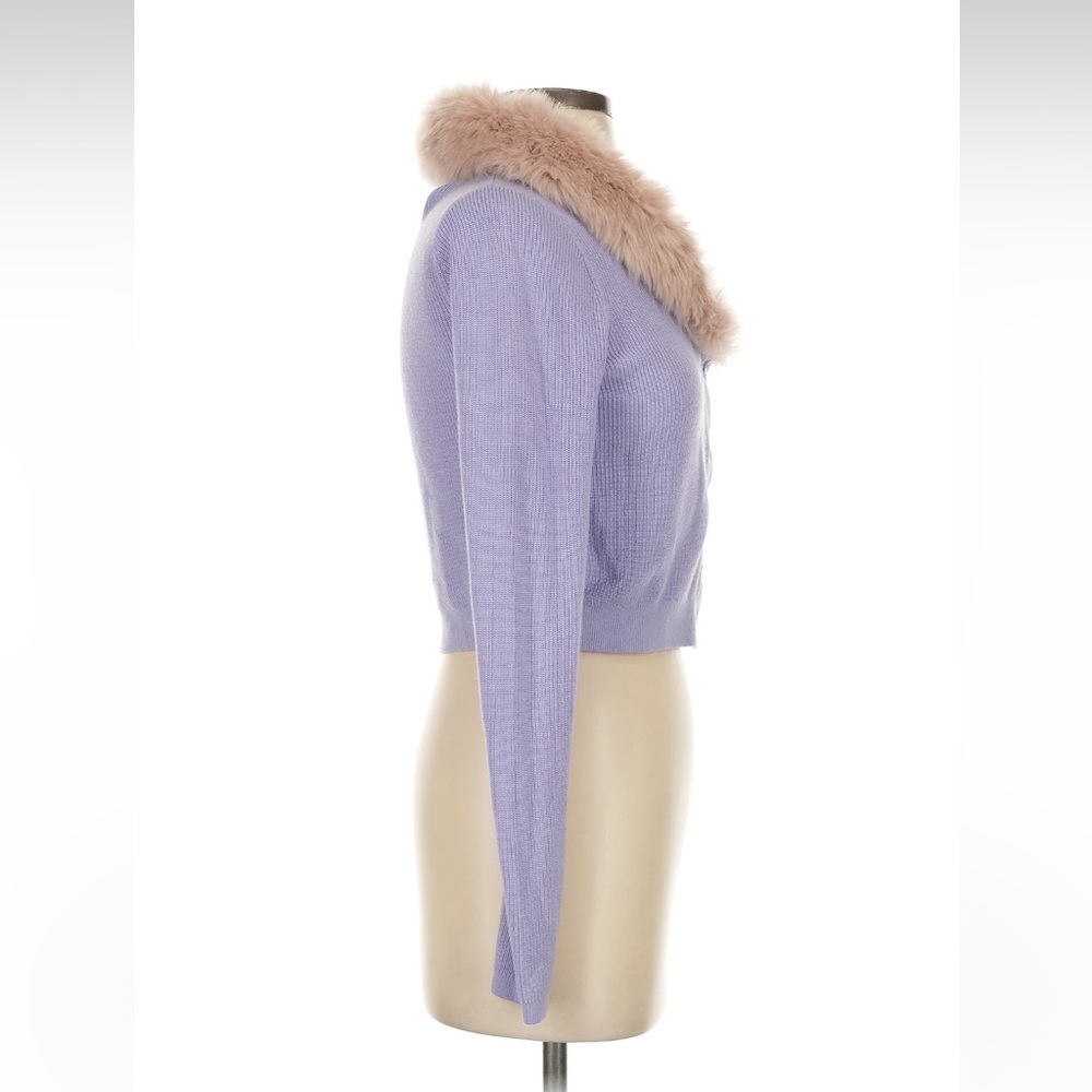 & Other Stories Lavender Faux-Fur Collar Knit Fitted Cardigan Sweater - Picture 7 of 7
